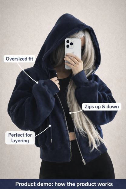 CloudZip™ Oversized Comfort Hoodie – The Softest Zip-Up You’ll Ever Wear